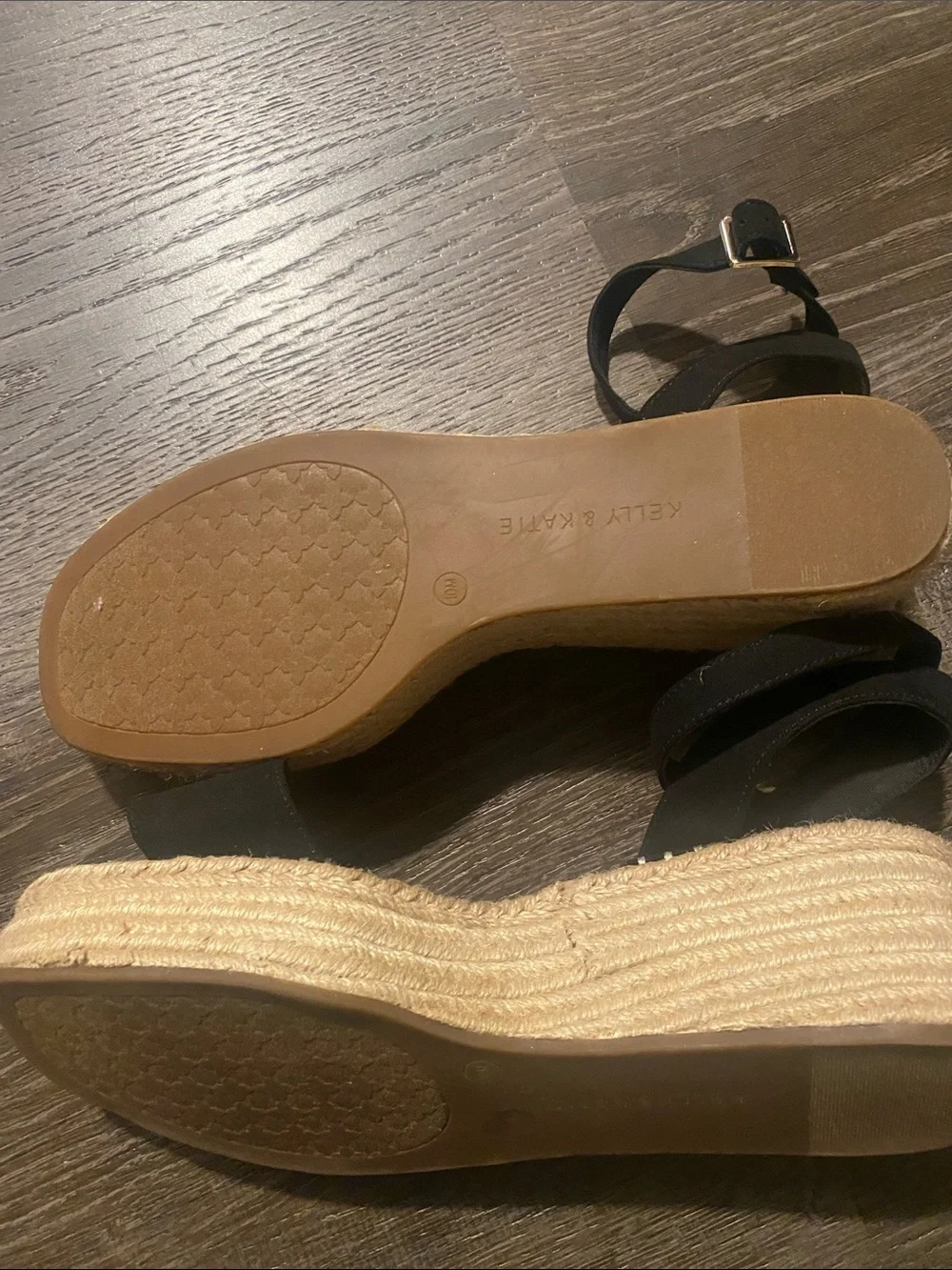 Kelly & Katie Black Espadrille Wedge Ankle-Tie Sandals